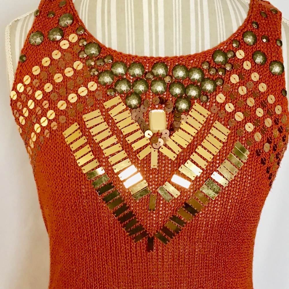 BCBG Bling Sleeveless Orange Sweater Top Size M